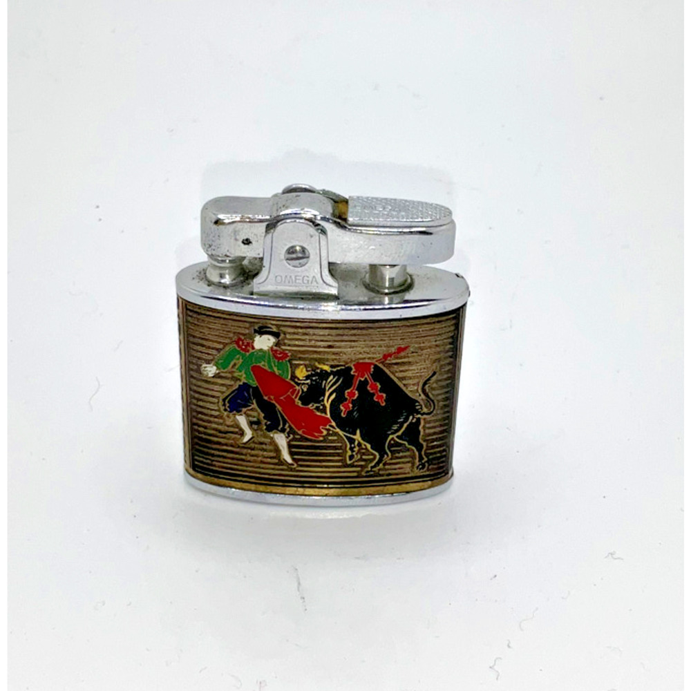 Omega Vintage Bullfighter Table Lighter in Brown and Silver